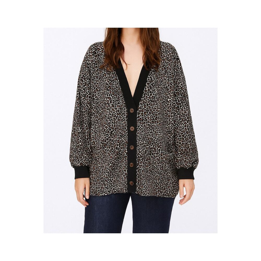 Vintage 90's Oversized Leopard Print Cardigan Fleece‎ Casual Baggy M/L Cheetah